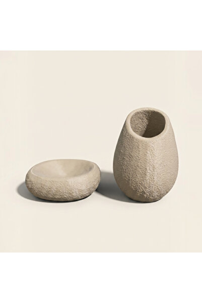 BKShape Skadi Stone Bathroom Set Soap Dish and Toothbrush Holder Organic Ston...