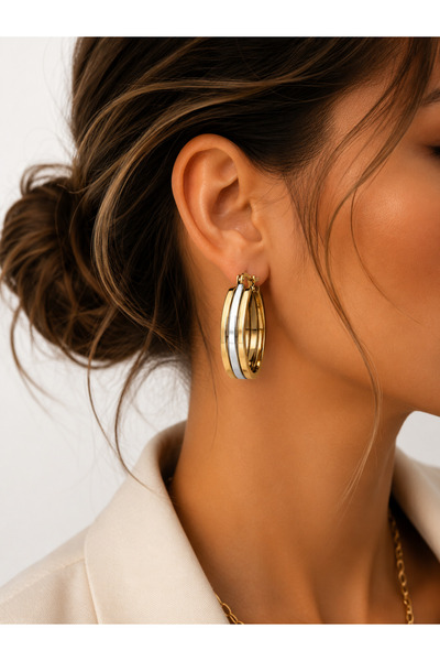 POSEİDONS JEWELLERY أقراط دائرية سميكة باللون الذهبي والفضي من الفولاذ المقاوم للصدأ للنساء