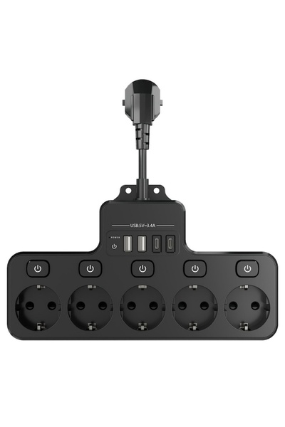 MACVI Priză inteligentă cu 4 prize Schuko și 4 porturi USB — Control eficient...