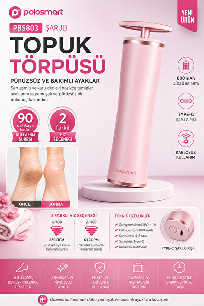 Polosmart Şarjlı Topuk Törpüsü – Type-C Şarjlı, 2 Kademeli Profesyonel Ayak B...