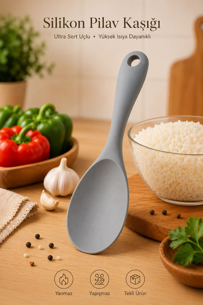 Tilbe Home Silikon Pilav Kaşığı Ultra Sert Uçlu Yanmaz Yapışmaz Isıya Dayanık...