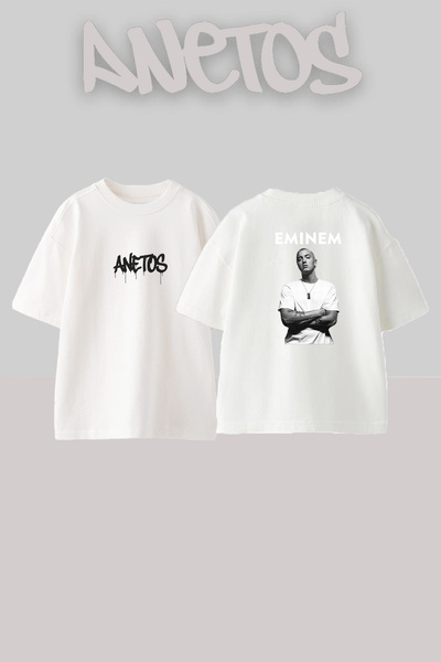 Anetos Eminem_40 Design Printed Unisex Oversize White Tshirt