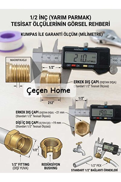 ÇEÇEN HOME (1Adet) Redüksiyon Nipel 1/2 Dişli Boru Bağlantı Elemanı Düşürücü ...