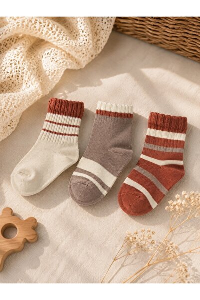 Pure Boutique Top Bottom Set of 3 pairs of baby socks in cream, gray and bric...