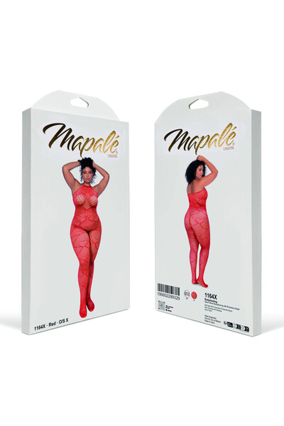 Mapal Heart Fishnet Bodystocking with Rhinestone Detail - Queen Size - Red