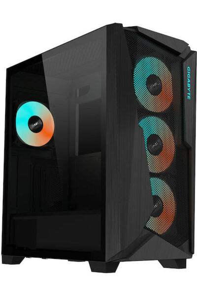 Gigabyte Carcasă PC Gaming Midi Tower C301 din sticlă cu iluminare RGB, Negru