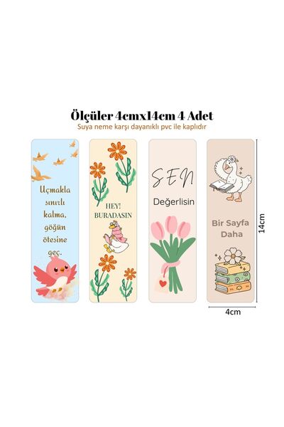 Seçkin Trend 4'lü Motivasyon Sözlü Kitap Ayracı Seti-1, 4x14cm, Su ve Neme Karşı Laminasyonlu.