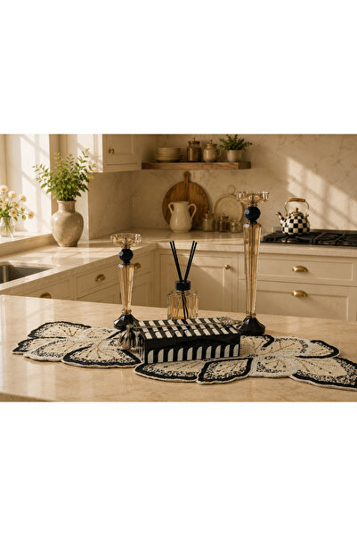 Miba Concept Boncuk İşlemeli Dekoratif Masa Runner 30x90 cm | Vintage Çiçek M...