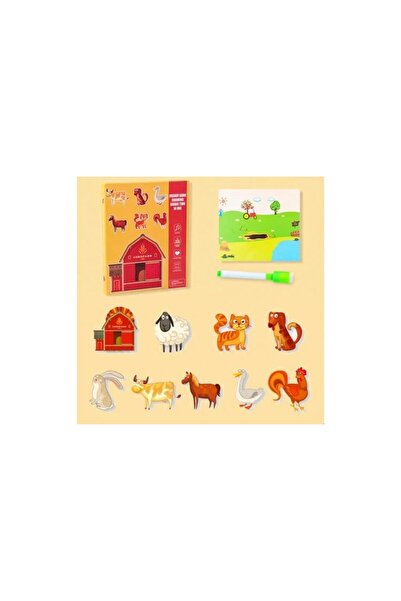 ETOY Set educativ magnetic 2 in 1 cu animale de la ferma si tabla de desen pe...