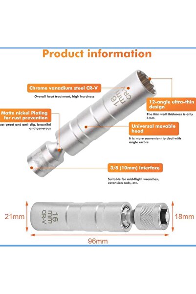 FIRAT HIRDAVAT Mafsallı 16mm Buji Lokması 12 Köşe Mıknatıslı 3/8