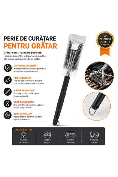 OEM Wire Brush for Grill, 45 cm Handle, Stainless Steel, 45X7X10, Black
