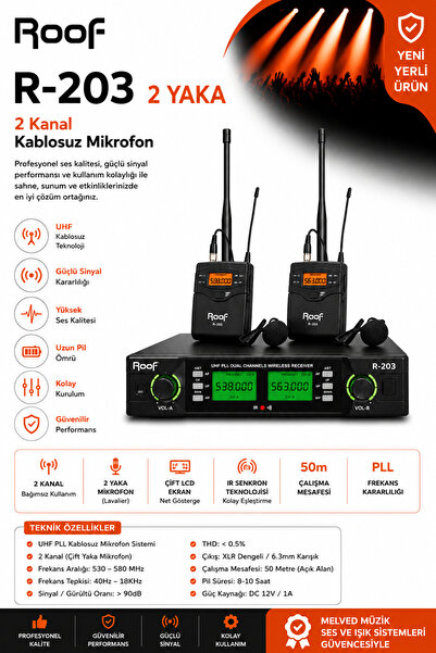 ROOF R-203 UHF TELSİZ 2 YAKA MİKROFON