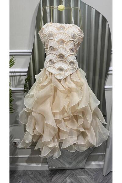 Mar style Short Corset Dress with Shell Embroidery and Luxurious Layered Skirt
