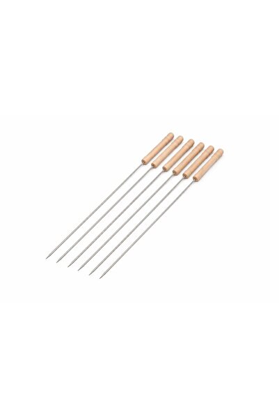 OEM Set 6 frigarui din inox 30 cm, pentru gratar, maner din lemn, KMT Style
