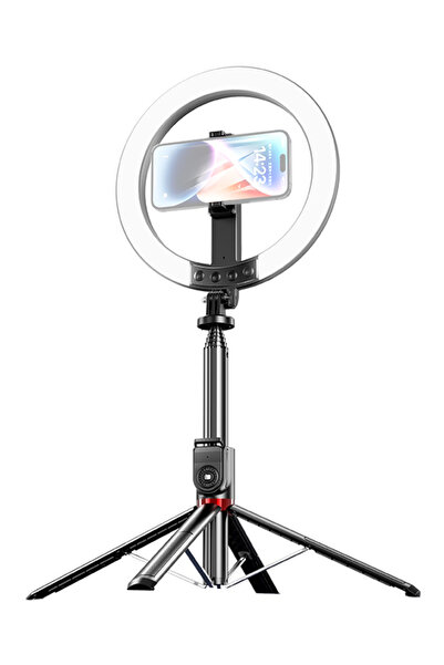Usams φωτιστικό δαχτυλίδι LED ZB323 με τρίποδο & βάση smartphone, μαύρο