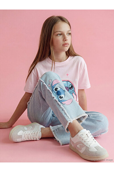 LC Waikiki Blugi de fete cu croială largă și imprimeu Stitch