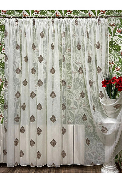 Liz Line Perdea brodata mecanic din seria Baroc, culoare ivoire/maro, 150x245...