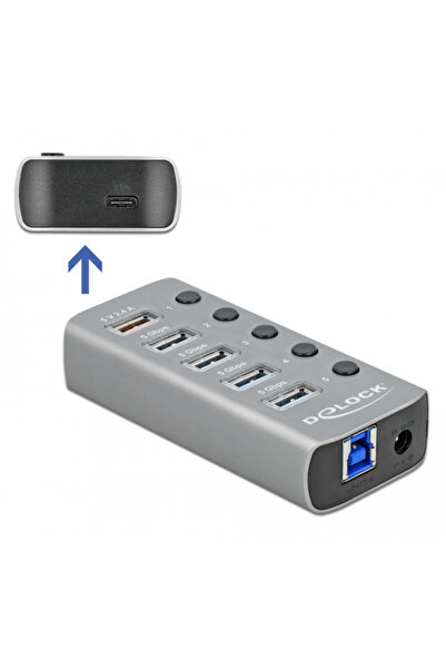DELOCK USB hub 63263 με διακόπτες, 6x θυρών, 5Gbps, 12V/2.25A PD, γκρι