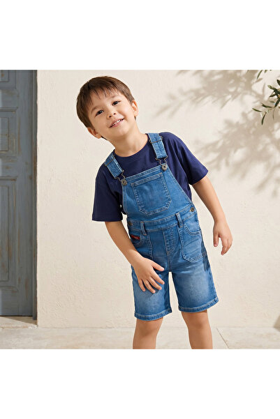 Lee Cooper Short Sleeves Denim Dungaree Shorts with Pockets