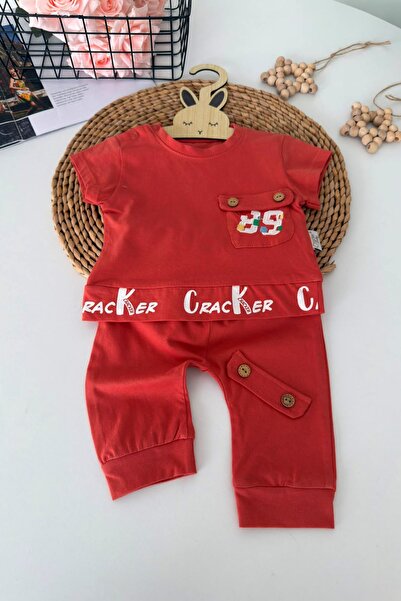 Minigimin Cicileri Baby Boy 2-Piece Set with Pocket and Embroidery Detail - Tile