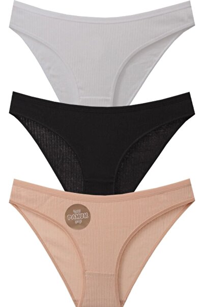 papatya lingerie سراويل داخلية قطنية أساسية من القطن المضلع، 3 قطع، مقاس 38-4...