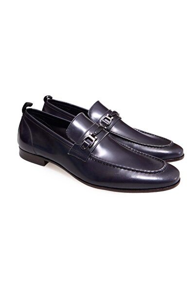 FRANCO CALVANI Dark Blue Color Laceless Genuine Leather Men's Shoes