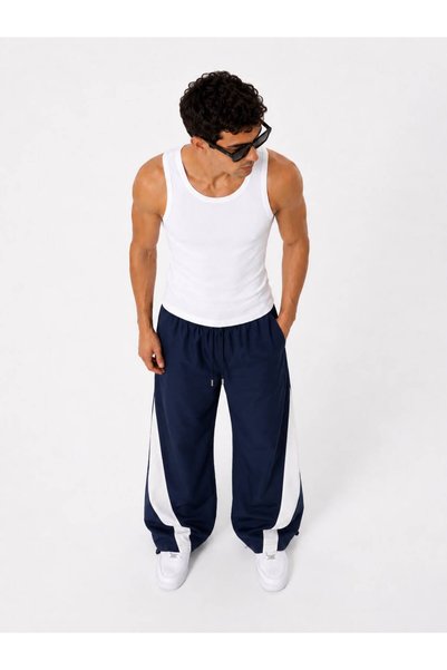 RE7EDİ Baggy Parachute Fabric Stopper Cuff Sweatpants Navy Blue
