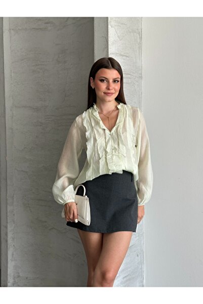 solena sln Bluză de damă cu volane, transparentă, din organza, cu decolteu în...