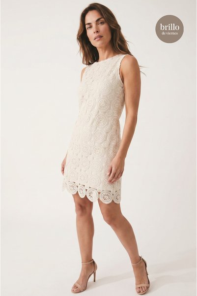 TOPSHOW Zero Sleeve 100% Cotton Lined Lace Dress