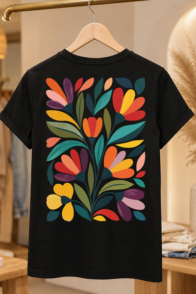Spoyi Modern Flora dizajnirana 100% pamučna polu-oversize crna majica