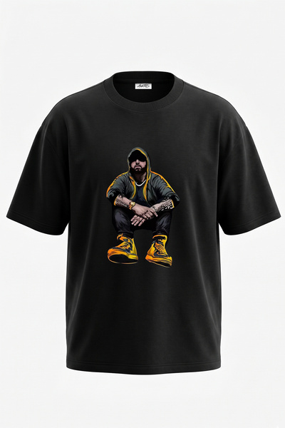 Anetos Μαύρο μπλουζάκι Eminem_45 με στάμπα σχεδίου Unisex Oversize