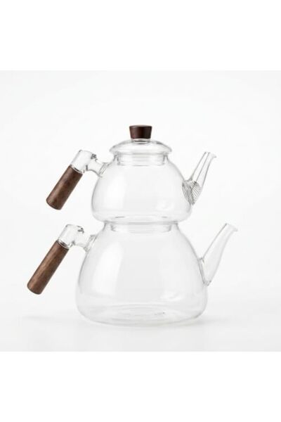 Yıldızan Msa Shop 1800 ml + 550 ml Acacia Glass Teapot Set - with Wooden Hand...