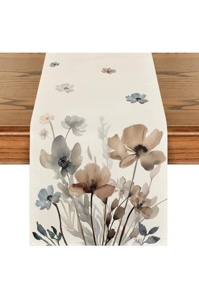 Yıldızan Nry Shop Tablecloth, 183X30Cm Spring Themed Floral Leaf Pattern Line...
