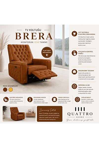 QUATTRO HOME Brera TV Koltuğu Çift Motorlu Elektrikli Mekanizmalı Gerçek Deri...