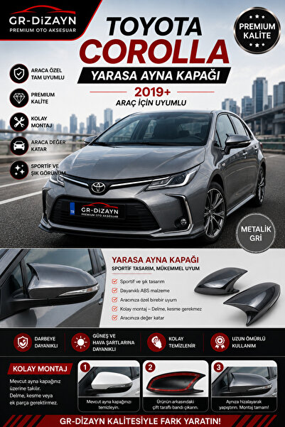 GR-Dizayn TOYOTA COROLLA 2019+ ARACA ÖZEL BOYALI YARASA AYNA KAPAĞI A+ (METAL...