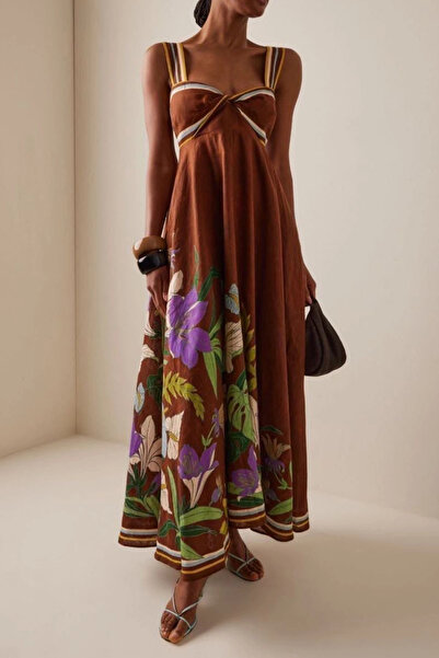 AsprinFashion Women's Imported Linen Digital Printed Strappy Maxi Dress – Sum...