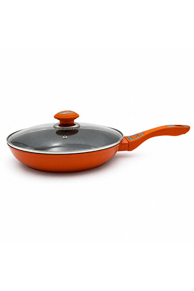 BRANDLESS Tigaie antiaderentă 26 cm cu capac sticlă, interior granit, portocalie