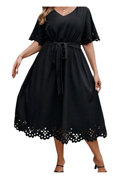 OEM Rochie neagra, plus size, cu broderie decupata, 3xl