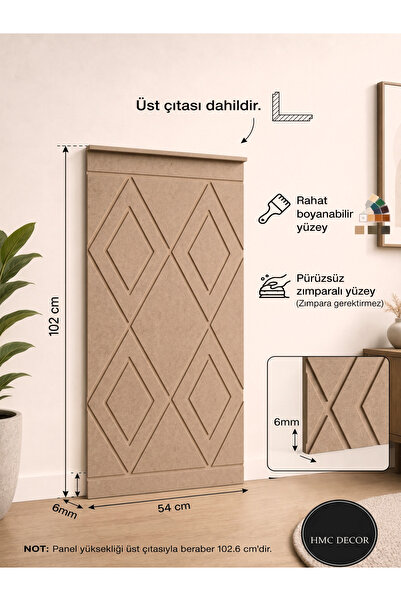 HMC DECOR Dekoratif Boyanabilir 6mm Ham MDF Duvar Paneli Model 4
