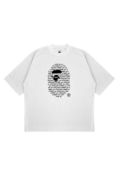 PURE EFFECT Unisex Oversize Yazılı BAPE x COMME des GARÇONS Baskılı Boxy Fit ...