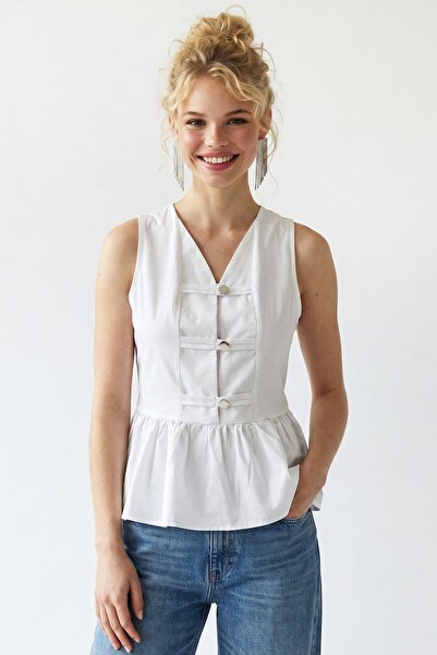 Hiccup MIXRAY Bluză Fără Mâneci Din Poplin, Cu Peplum