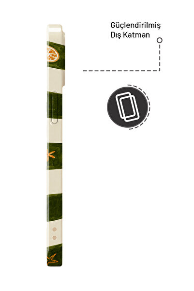 WANNA PROTECT iPhone 15 Olive Checker Protect Slim Parlak Tam Kaplayan Baskı Kamera Korumalı Telefon Kılıfı