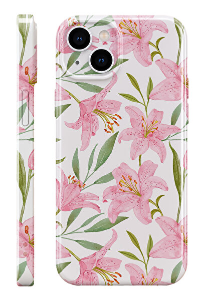 WANNA PROTECT iPhone 14 Pink Flower Protect Slim Parlak Tam Kaplayan Baskı Ka...