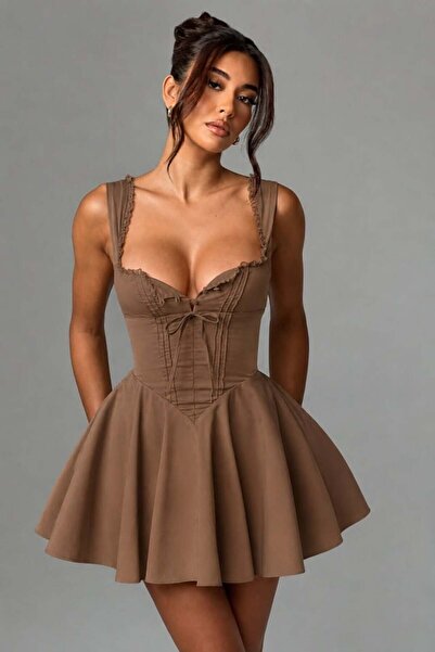 FashionForYou Rochie babydoll scurtă SELVIA, cu nasturi și croială tip corset...