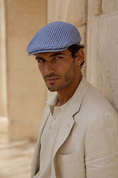 Külah Capri Navy Linen Textured Slim Fit Kasket – Flat Cap |   Riviera Collec...