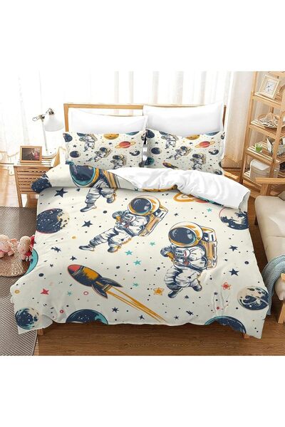 Tabeskly Kids Boy Astronaut Space Rocket Soft Zipper Bed Bedding Duvet Cover ...