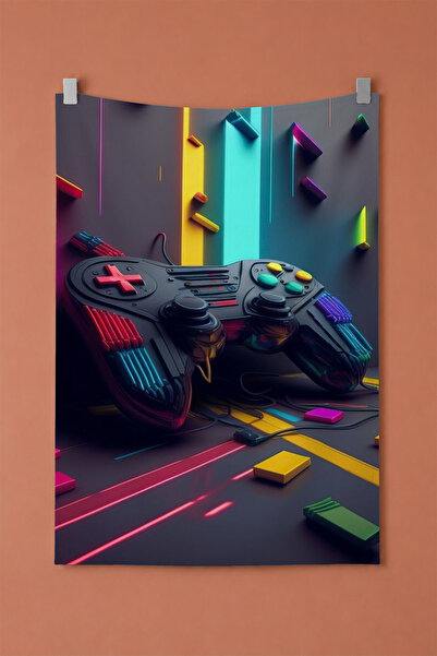 gxe.art Neon Gamer Room Wall Covering, Gamer Desk Themed Decorative Fabric Wa...