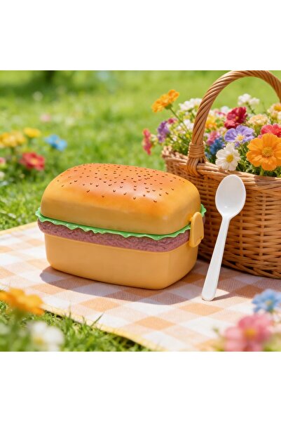 Arabest Burger-Shaped Lunch Box,Creative Portable Microwave-Safe Bento Box wi...