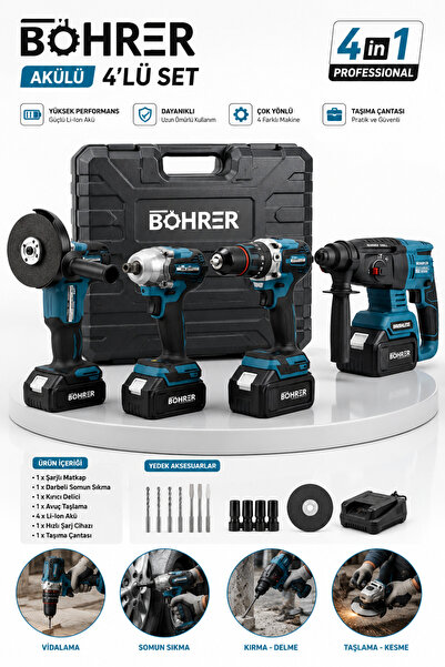 BÖHRER BA011390 AKÜLÜ 4 BATARYA 1 ŞARJ ALETİ KOMBO MAKİNE SET - 36V 5AH