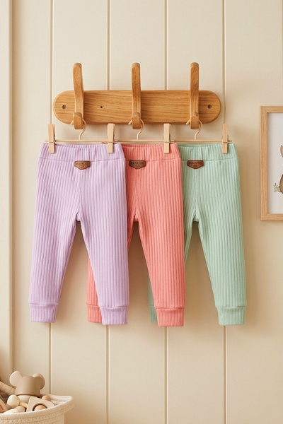 MAHFEL 3-Pack 100% Cotton Flexible Ribbed Baby Alpine Pants Unisex